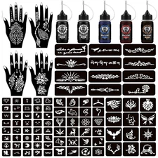 Henna Tattoo Kit Temporary Tattoo Kits 5 Cones 96 Stencils Gifts for DIY Art Par