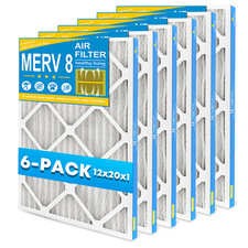 12x20x1 Pleated Air Filters, MERV 8 - 6 Pack Actual Size 11.75"x19.75"x0.75"