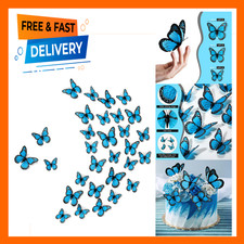 Blue Monarch Butterfly Decorations Set of 48 with Realistic Artificial Wings in