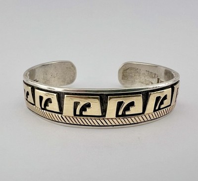 Vtg Mike Begay Navajo Sterling Silver & 14k Gold Stamped Overlay 