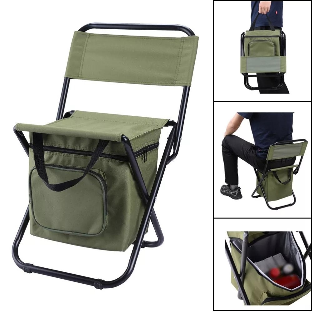 Foldable Lightweight Fishing Stool with Cooler Bag for Travel Picnic Camping UK