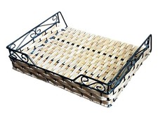 Woven Wicker Metal Desk File Organizer 13”L 11”W 3”T Excellent Used Condition