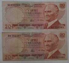 T&uuml;rkei 20 Lira Pr&auml;fix A5 und B4  / RARE