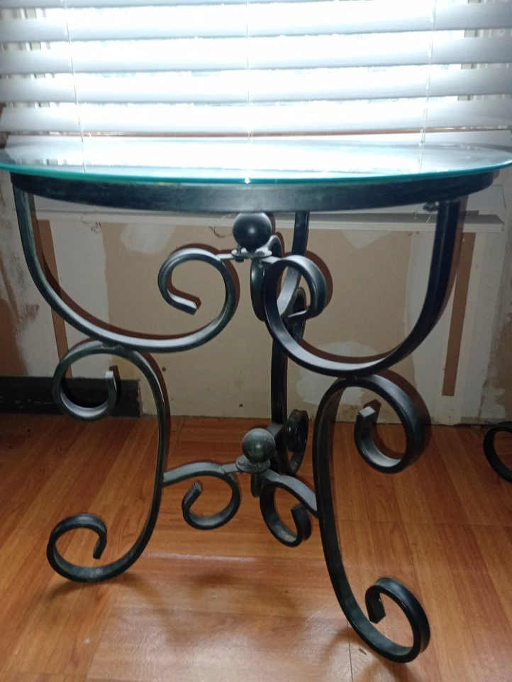 These Are A Pair of Wrought Iron and Glass End Tables for Home Decor - Image 3 of 4