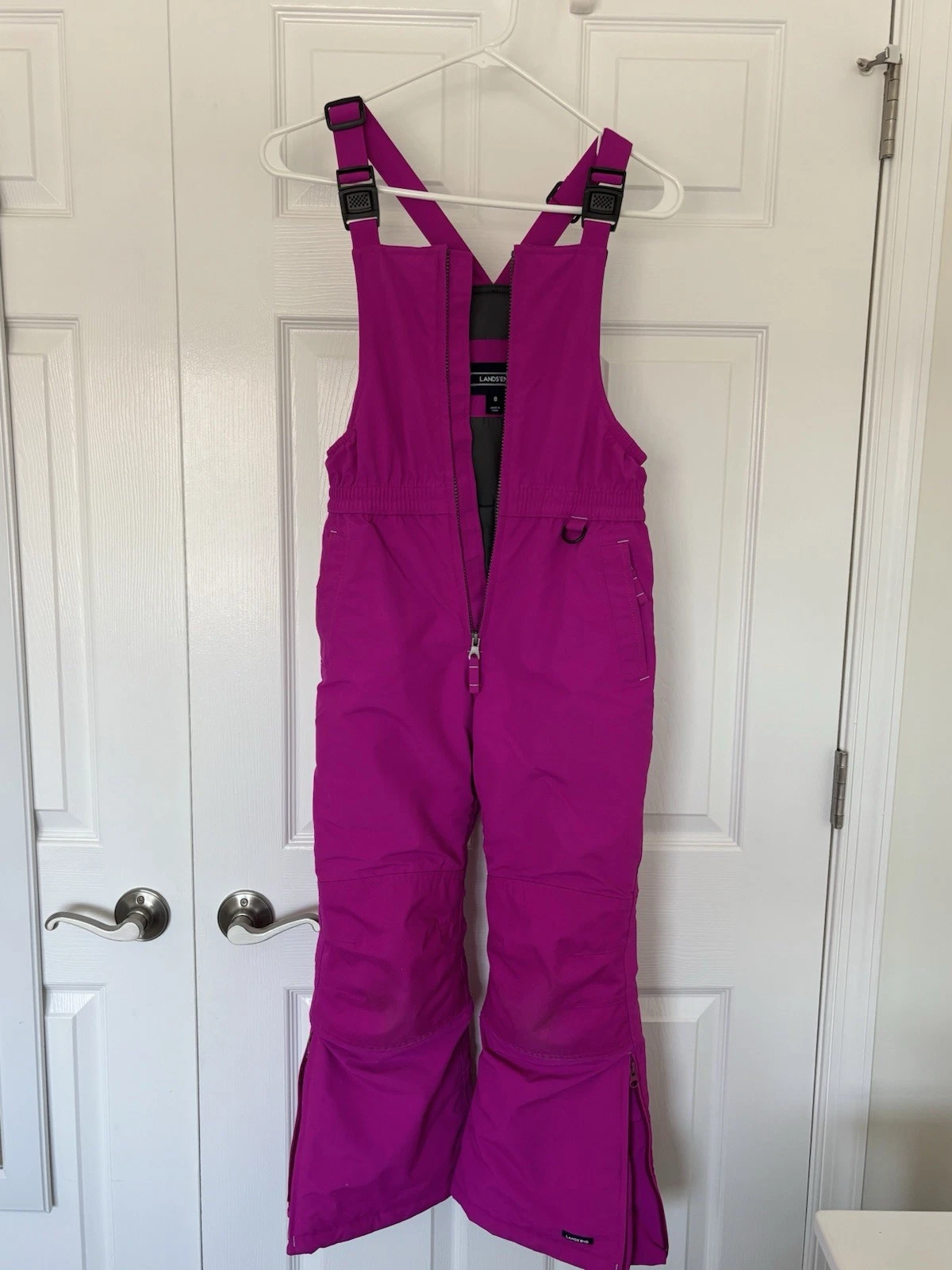 Lands End Grow A Long Snow Ski Pants Bib Overalls Youth Size 10 Adjustable Pink