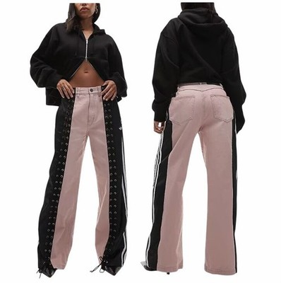 Adidas Originals Firebird denim track pants FB Lacing Pink Black Side Stripes XS