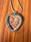 Vintage Intaglio Glass Heart Pendant & Cuff Bracelet Set Roses Silver Tone 80s — photo 2