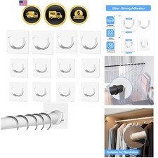 12 Pack Heavy Duty Shower Rod Holders No Drilling, Adhesive Curtain Rod Brack...
