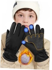 Kids Winter Gloves for Boys Girls Windproof Ski Gloves Anti-Slip Medium Black