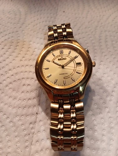 VTG SEIKO KINETIC AUTOMATIC WATCH 1990 ERA W/SKELETON BACK WORKS 5M620C20 391640