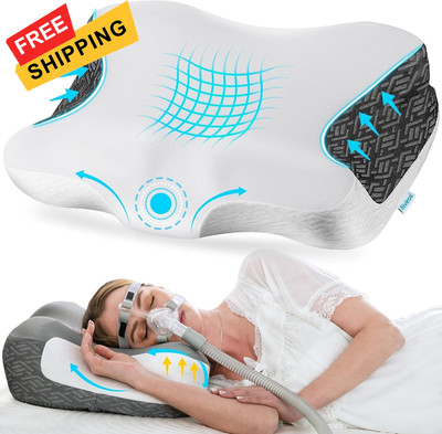 Elviros Cervical Neck Pillow for Pain Relief, CPAP Queen, White 