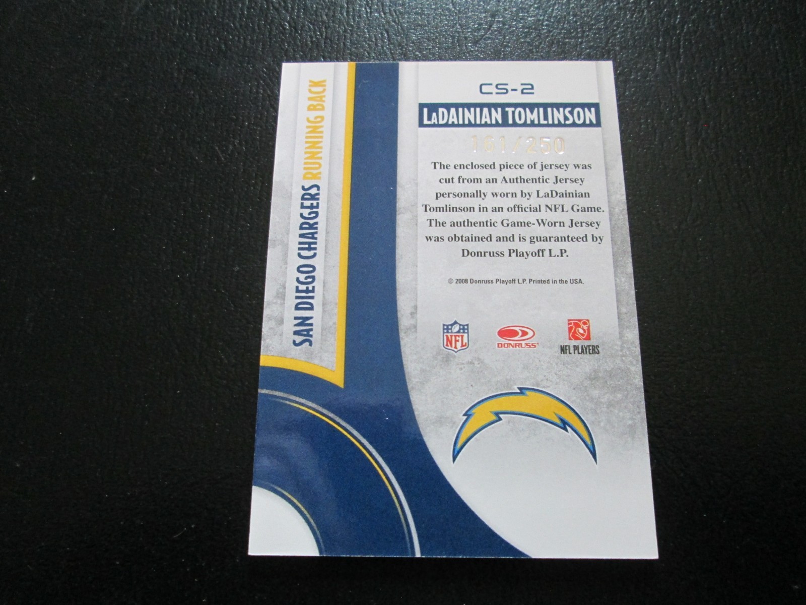 LADAINIAN TOMLINSON 2008 THREADS CENTURY STARS GAME WORN JERSEY CARD #161/250 view 3