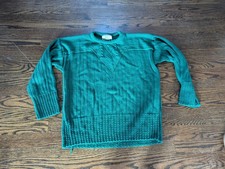 College Point Vintage 80s Green Sweater Knit Long Sleeve Preppy Cable Made USA