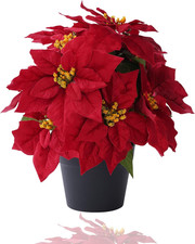 16  Artificial Poinsettias Flowers for Outdoors Red Faux Christmas Poinsettia Pl