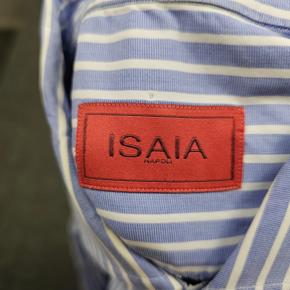 Camisa Isaia Para Hombre 15.5 39 Vestido a Rayas con Botones Hecho en Italia Foto 2 de 4