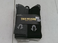 True Religion Socks Boys Size 9-11 Black Gray White 6 Pack Crew Half Cushion