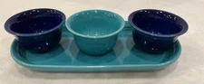 FIESTA 4pc ENTERTAINING CONDIMENT SET. 3 BOUILLON BOWLS & 1 BREAD TRAY.