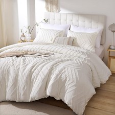 YIRDDEO Ivory White Queen Comforter Set 3Pcs, Boho Farmhouse Queen Size Beddi...