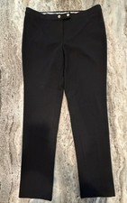 Tory Burch Black Pant Medium Straight Leg Gold Buttons Stretch Quiet Luxury