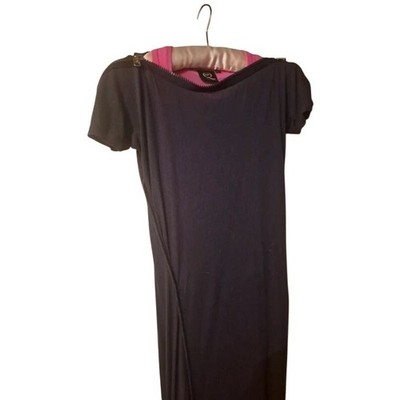 McQ Alexander McQueen Zipper Neck Draped Midi Dress Navy Pink Two Layer IT 40