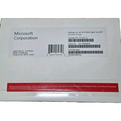 Microsoft Windows Server Standard 2016 64-bit DVD - P7307113 - 16 CORE BASE OEM