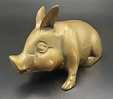 Vintage Solid Brass Pig Hog Piglet Figurine Farmhouse Unsigned