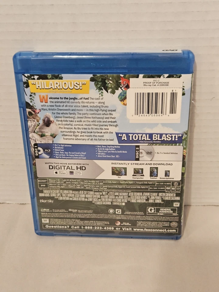 RIO 2 Blu-Ray & DVD ~NEW - Image 2 of 3