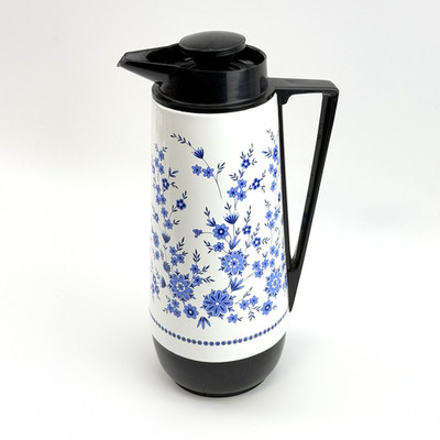 Isolierkanne VTG W.Germany | Blau Weiß Blumen | 1L 70er Retro Thermoskanne BWare