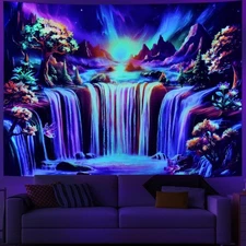 Blacklight UV Reactive Tapestry Trippy Neon Wall Hanging Glow in Dark Art Decors