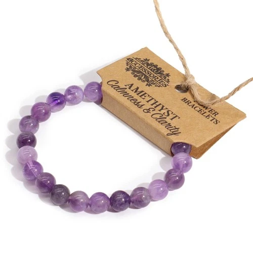 Amethyst Gemstone Power Bracelet 8mm Beads Stretch Crystal Jewellery Gift - Picture 1 of 3