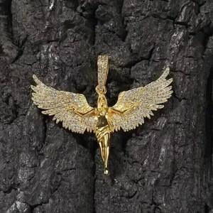 Authentic 3Ct Round Cut Real Moissanite Angel Wings Charm Pendant 14K Yellow Gold Plated