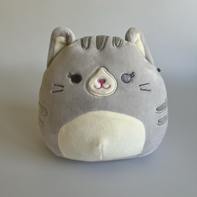 Squishmallow Kellytoy Tally die Katze grau Stofftier 8 Zoll GEBRAUCHT
