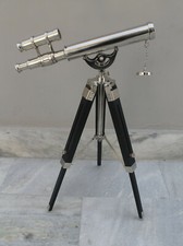 Solid Brass Double Barrel Telescope With Black Tripod Nautical Marine Navy Gift.