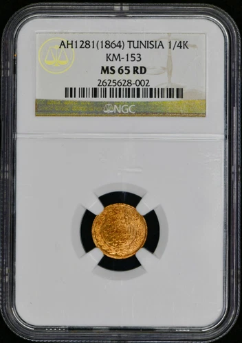 AH1281(1864)Tunisia 1/4 Kharub NGC MS-65 RD