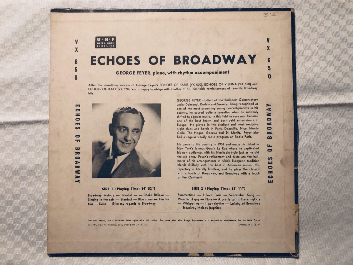 【中古】 Echoes of Broadway Houston VINYL RECORD~1954~GEORGE FEYER~ECHOES OF BROADWAY~VX650~NO