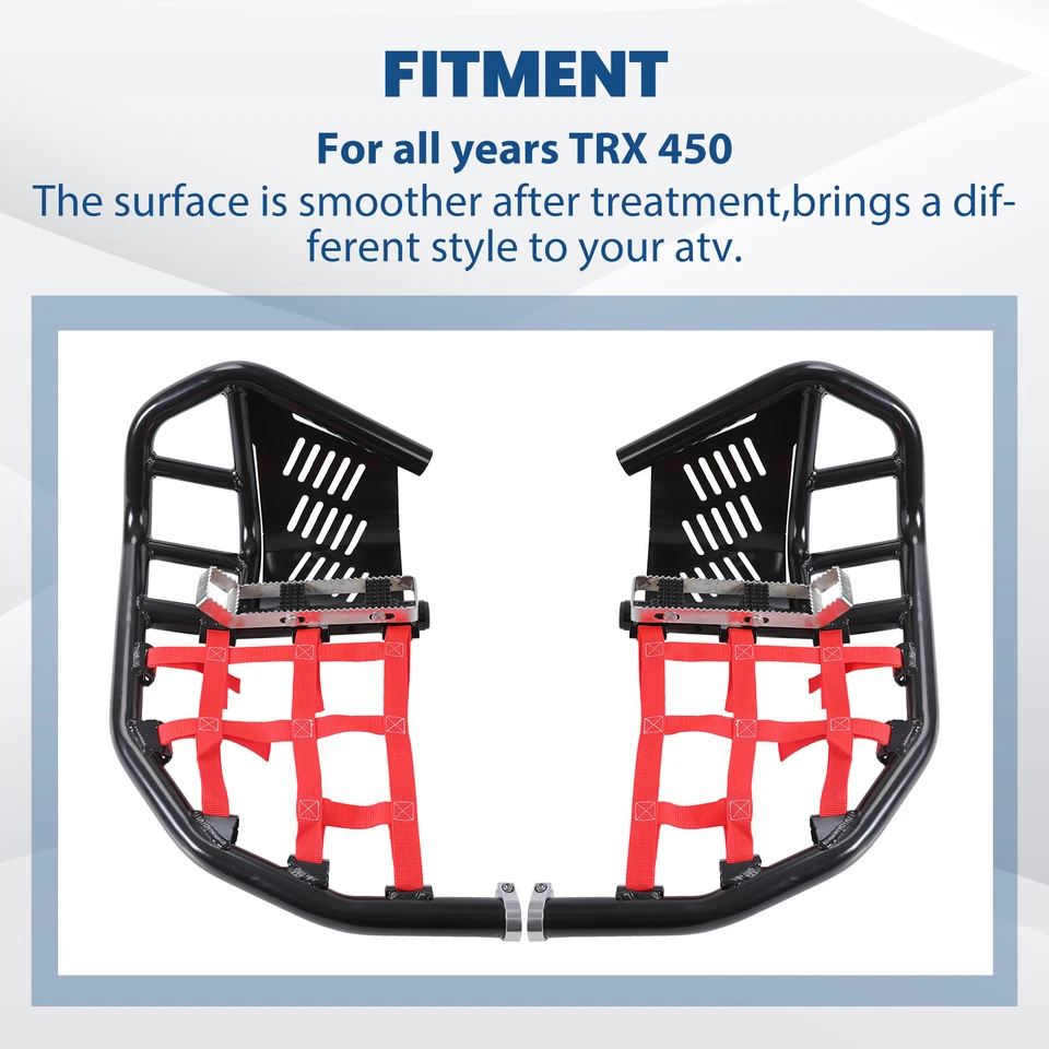 Nerf Bars Heel Guards Side Steps For Honda TRX450R 450ER Red Nets Black Nerfs - Image 4 of 4