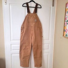Carhartt Vintage Men's Bib Overalls 44x30 Brown Duck Canvas Double Knee EUC