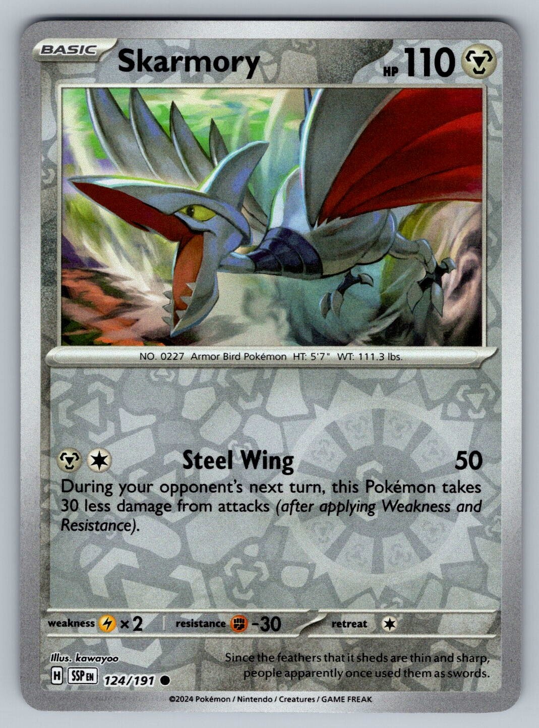 Pokemon Near Mint Surging Sparks Reverse Holo Skarmory 124/191