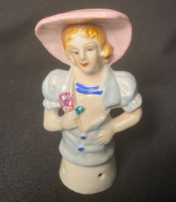 Vintage Lady in Pink Bonnet Made In Japan Clothes Brush Top Only