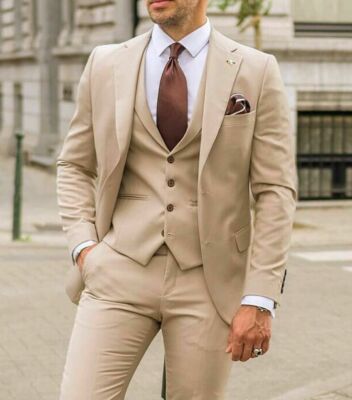 Men Beige 3 Piece Notch Lapel Formal Party Groom Prom Dinner Tuxedo Wedding Suit | eBay Men Beige 3 Piece Notch Lapel Formal Party Groom Prom Dinner Tuxedo Wedding Suit | eBay