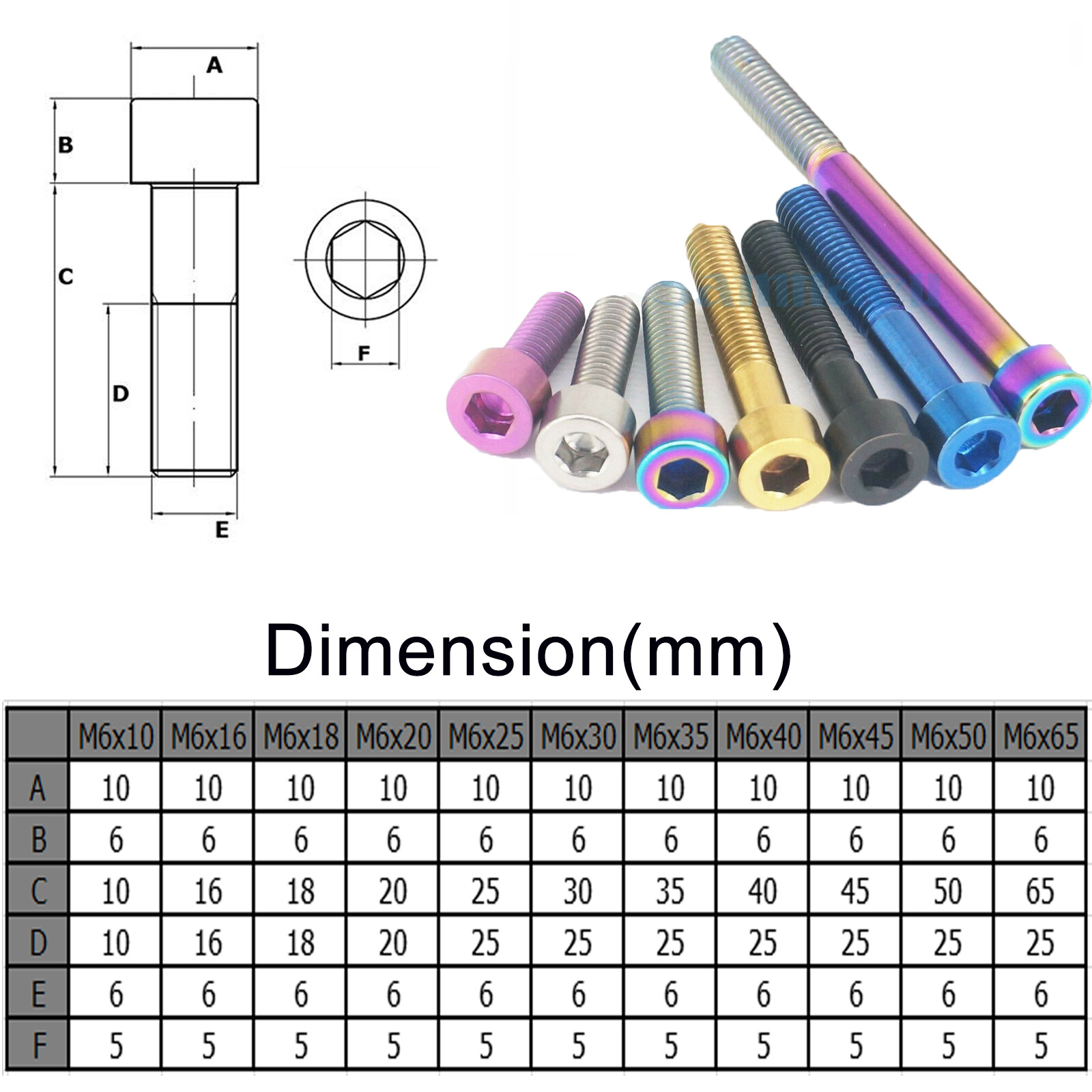 2) M6x1 Longueur 10 Mm à 60 Mm GR5 Vélo Titane Vis Colonne - Foto 10