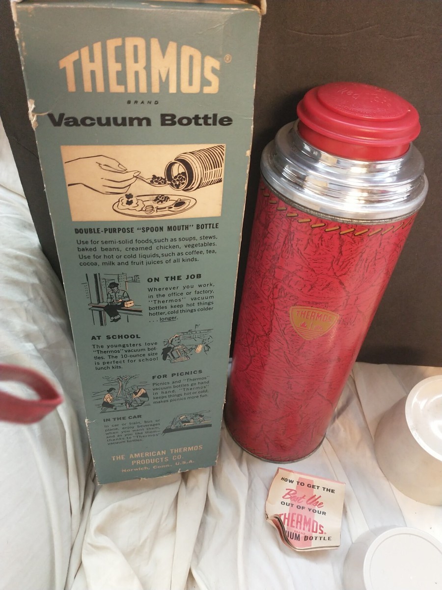 NIB Vintage Thermos Vacuum Bottle # 3453 W/ 3 cups & brochure