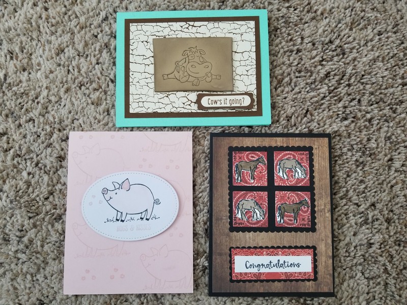 3 Handmade Stampin' Up Animal Cards, Let it Ride, Over the Moon, This Little Pig