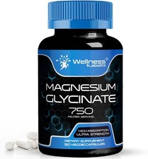 Magnesium Glycinate 750mg - 120 Capsules For Sleep, Stress Relief Support Bone.