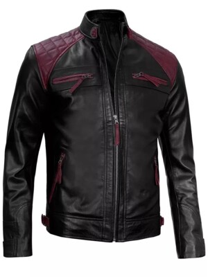 Men Tan Brown Distress Quilted Cafe Racer Retro Biker Style Real Leather Jacket