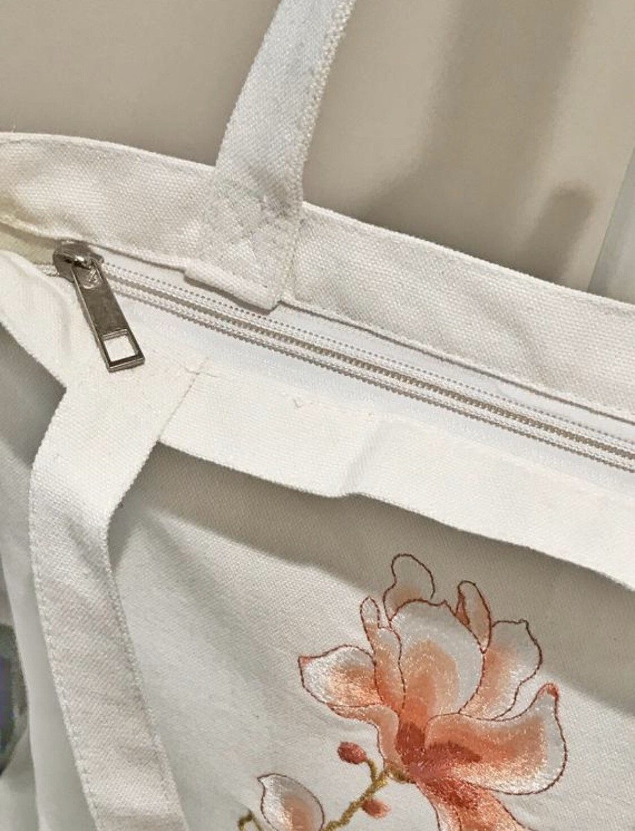 Sac Fourre-tout Brodé Motif Magnolia - Coton écologique - Neuf Sans étiquette