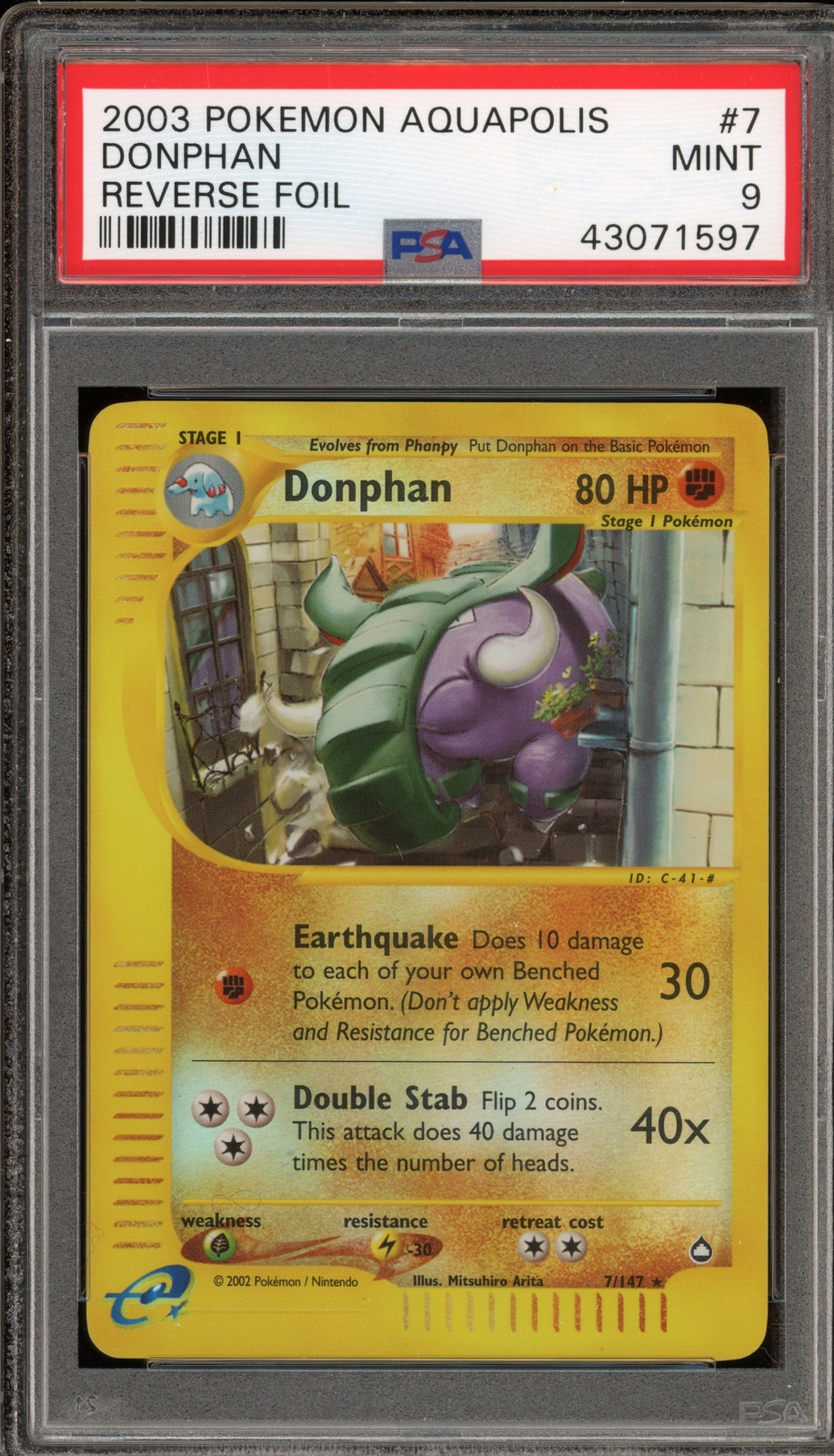 Pokemon Donphan Aquapolis Reverse Holo Rare #7 PSA 9 Mint