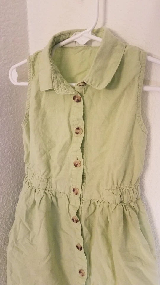 Girl's H&M ShirtDress Linen Cotton Lime Green Button-Up Spring/Summer Size 4 - Image 3 of 4