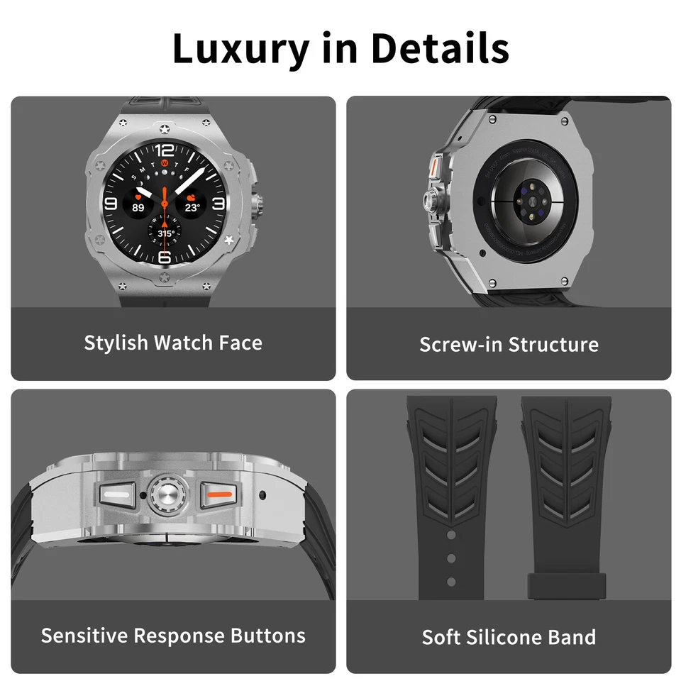 For Samsung Galaxy Watch 7 Ultra 2025 Strap Aluminium Case Silicone Band Mod Kit - Image 4 of 4