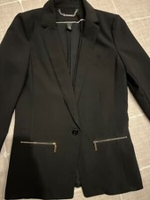 Womens Black Blazer WHBM White House Black Market Jacket Sz 2 Zip Pkt Classy